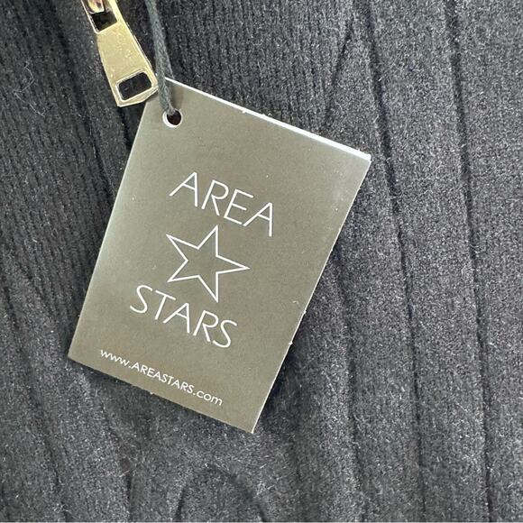 Area Stars Quarter Zip Sweater Black Cable Knit Ribbed Collared Pullover S NEW - Picture 9 of 12